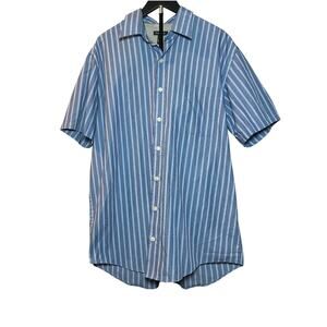 Van Heusen Blue Striped Short Sleeve Shirt Large